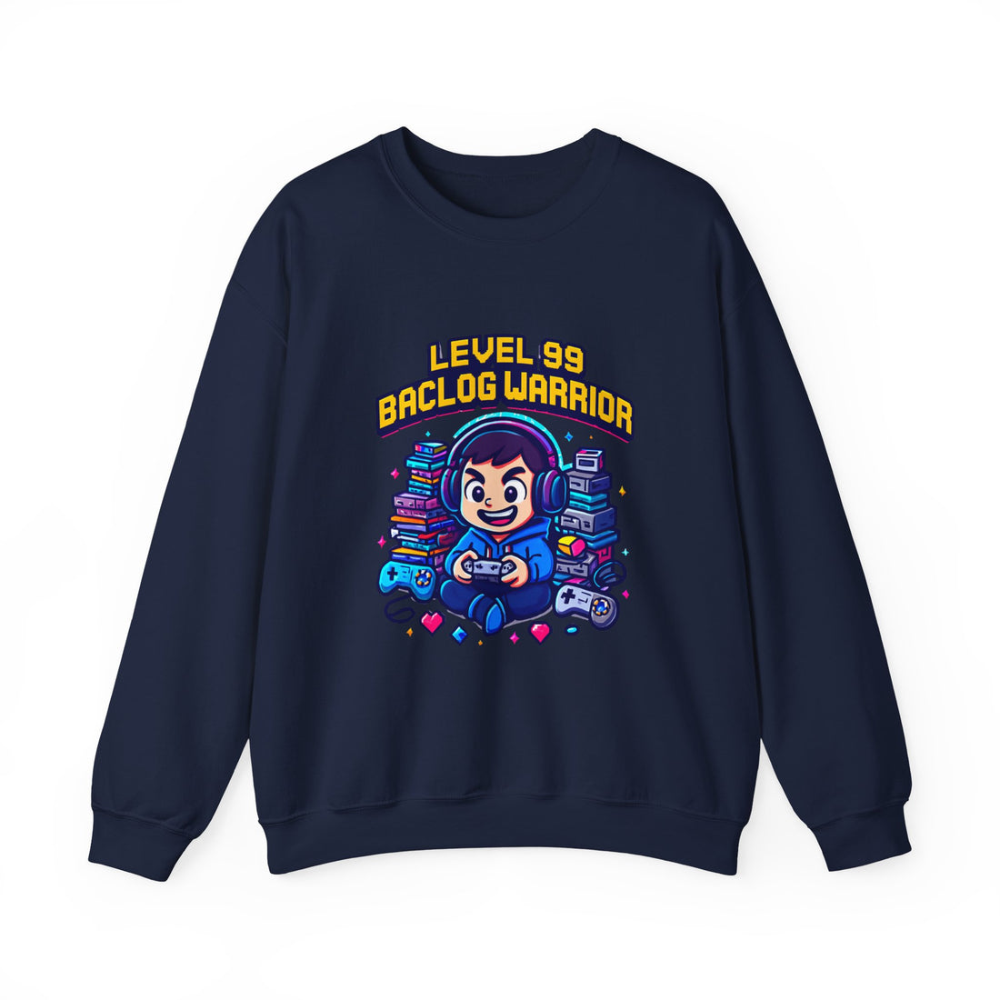 Level 99 Backlog Warrior Crewneck Sweatshirt – Gamer Retro Console Graphic