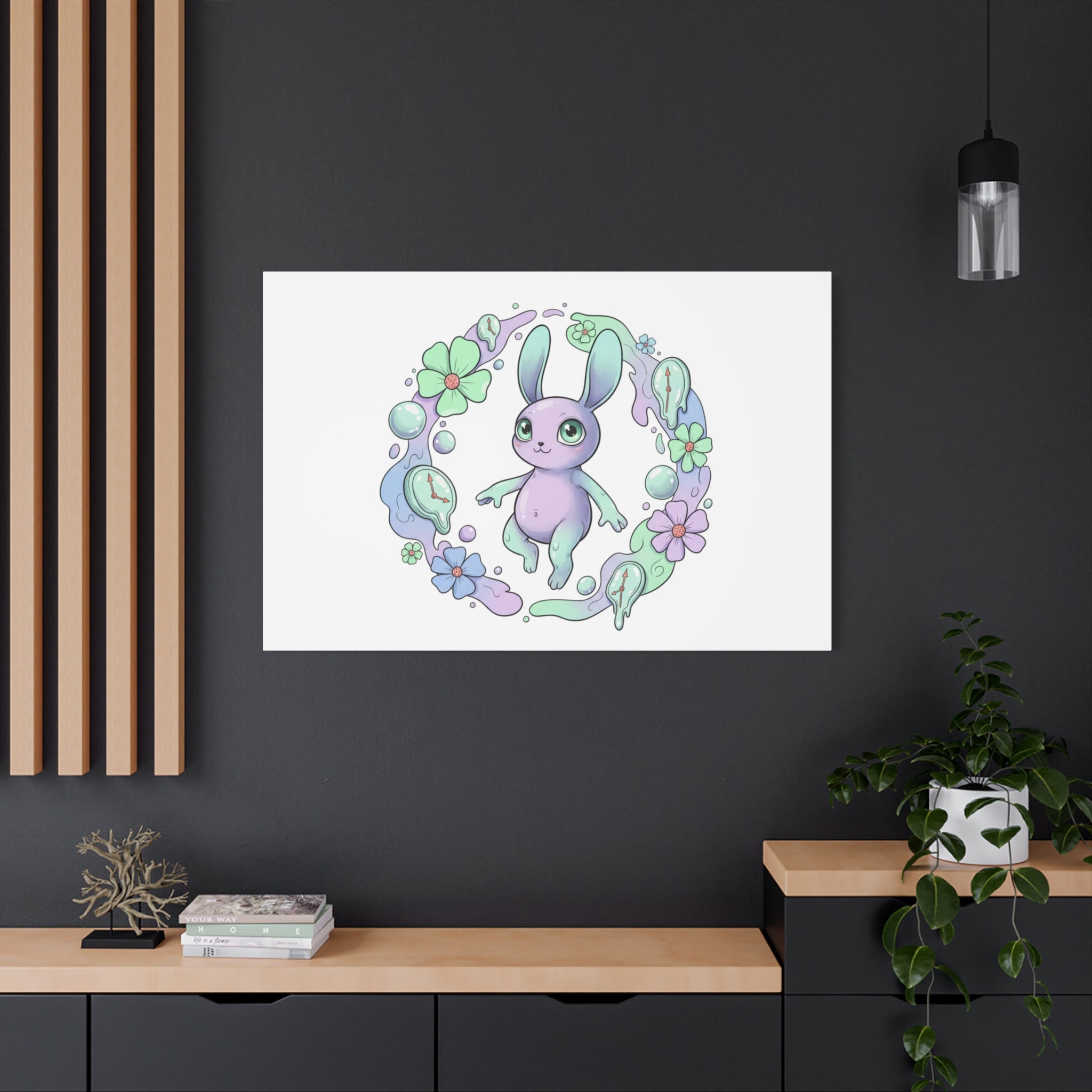 Micro-Surreal Bunny Wreath Canvas | Weirdcore Micro-Surrealism Art