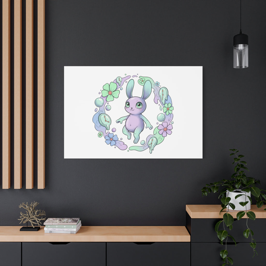 Micro-Surreal Bunny Wreath Canvas | Weirdcore Micro-Surrealism Art