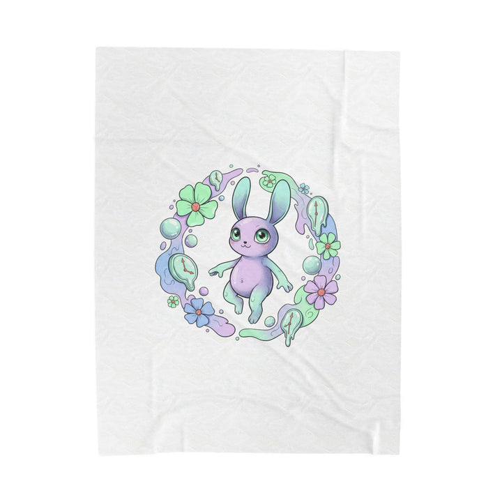 Weirdcore Micro‑Surreal Bunny Wreath Velveteen Plush Blanket | pastel surreal art