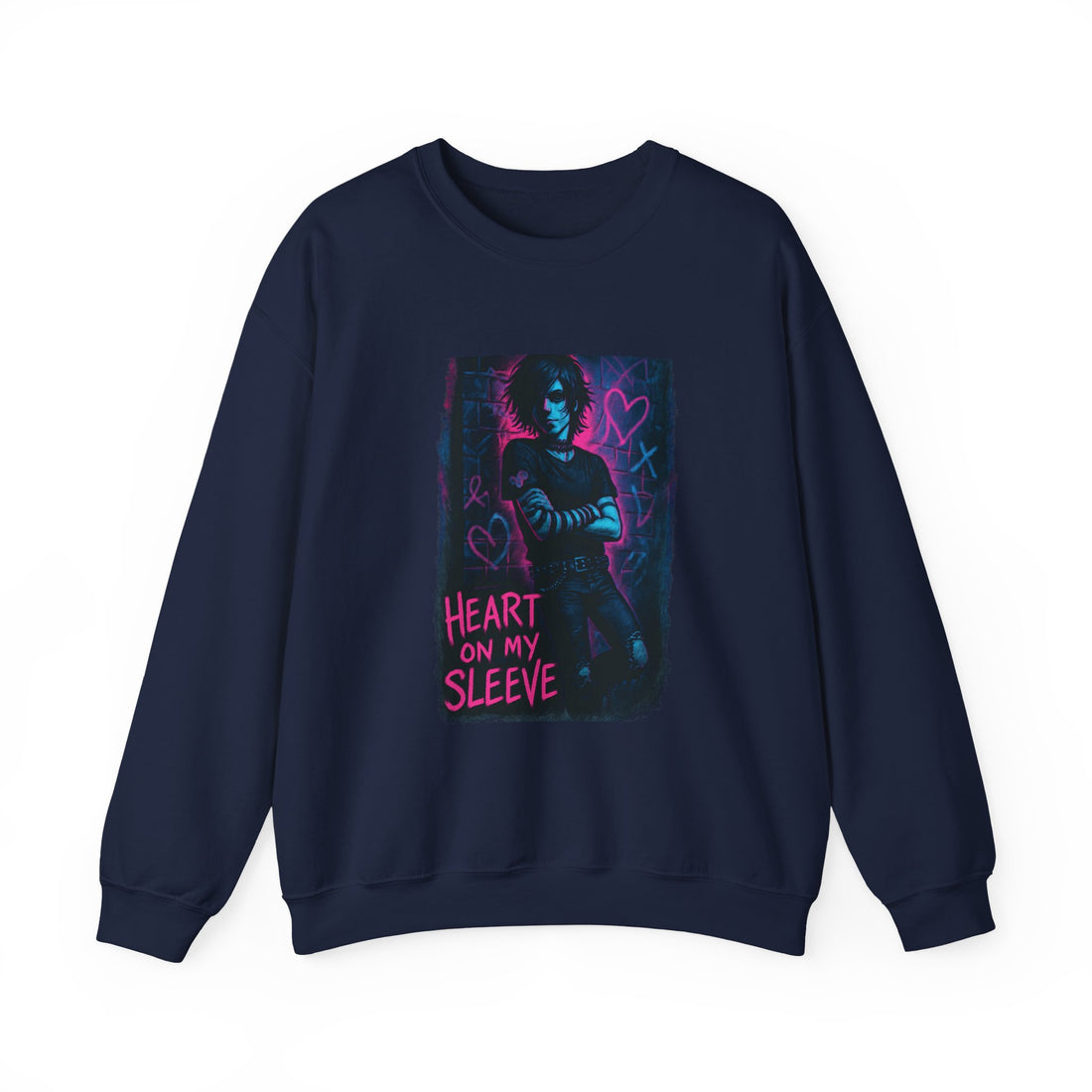 Sweatshirt — Neon 'Heart on My Sleeve' Goth Graphic Crewneck