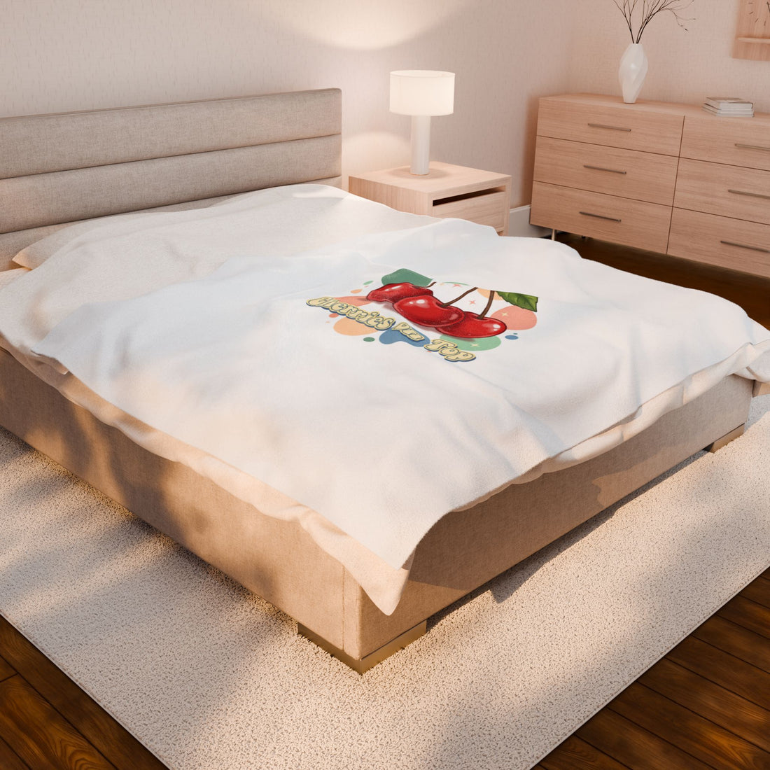Cherry Cluster Plush Blanket | Retro Kawaii Fruit Motif