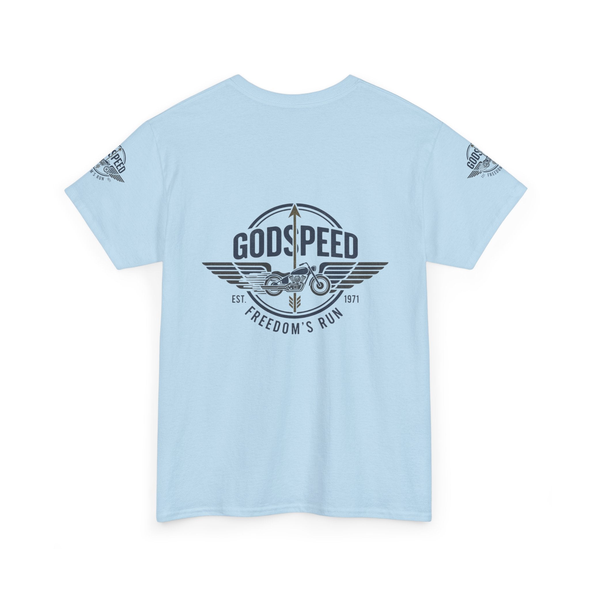 Godspeed Freedom Run Unisex Heavy Cotton Tee, Classic Graphic T-Shirt, Casual Wear, Gift for Runners, Vintage Style Apparel - Goat Corp