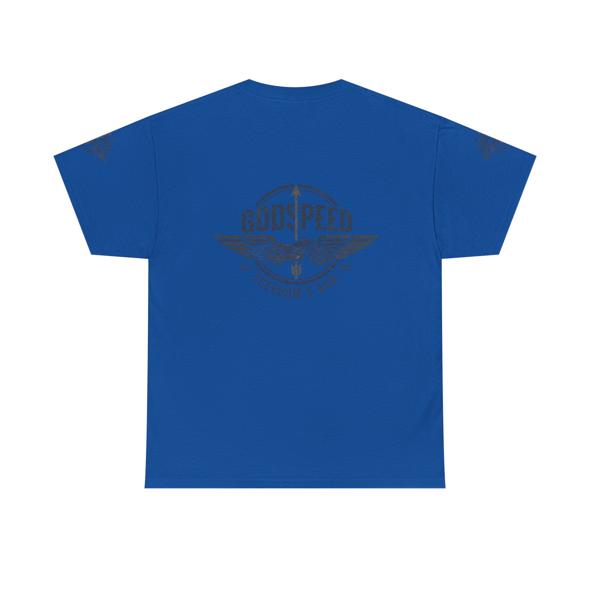 Godspeed Freedom Run Unisex Heavy Cotton Tee, Classic Graphic T-Shirt, Casual Wear, Gift for Runners, Vintage Style Apparel - Goat Corp