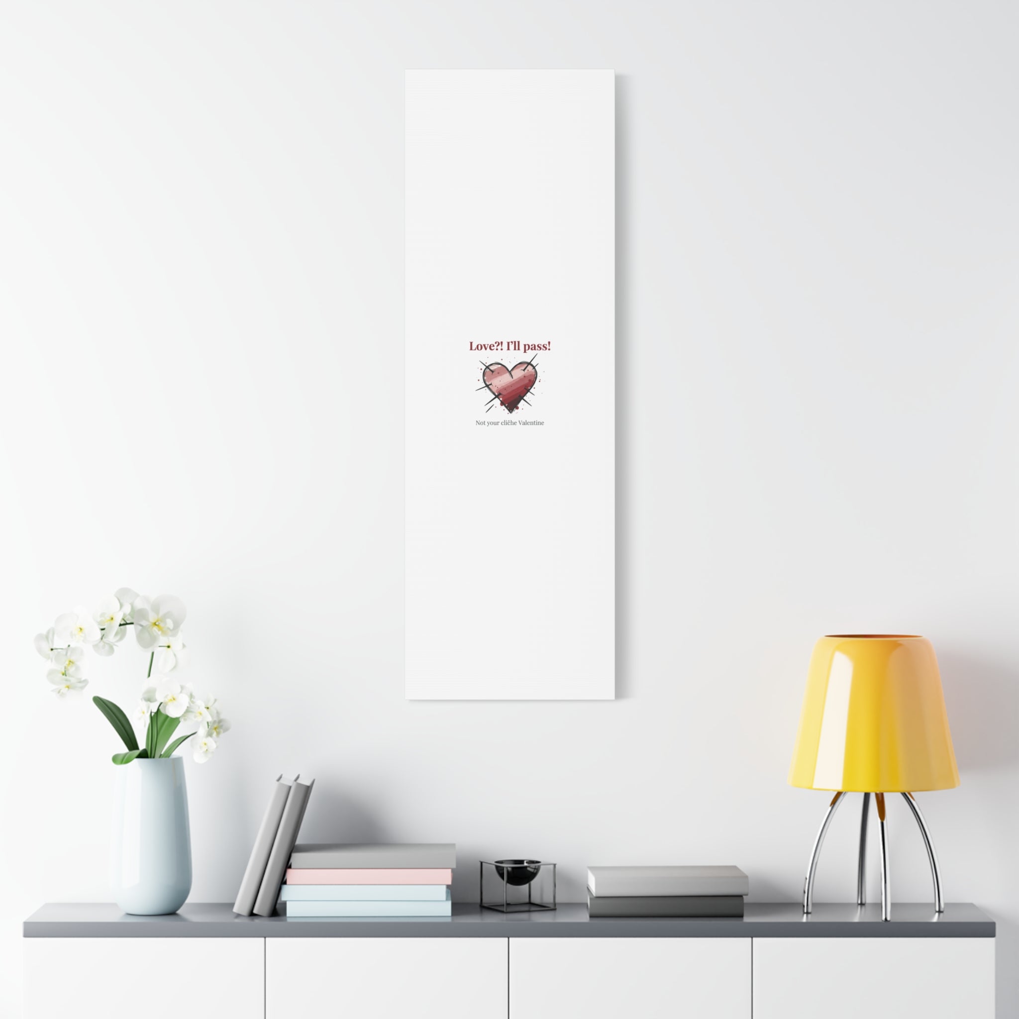 Love?! I'll Pass Canvas, Hearts‑with‑a‑Twist anti‑Valentine wall art
