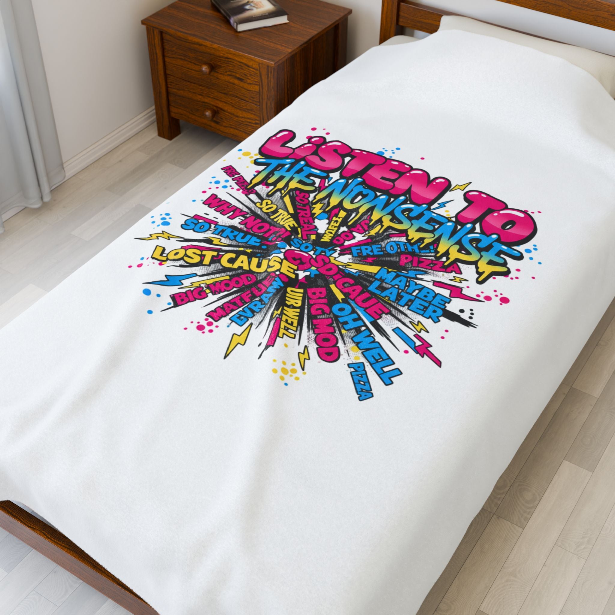 Listen to the Nonsense Velveteen Plush Blanket | Slogan & Glitch Graphic
