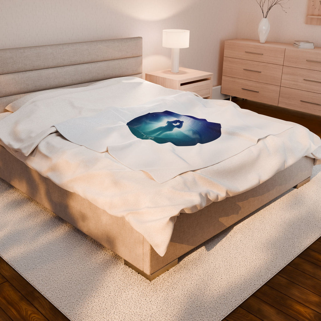 Afterlight Nightscape Couple, Velveteen Plush Blanket | luminous night bloom, cinematic glow