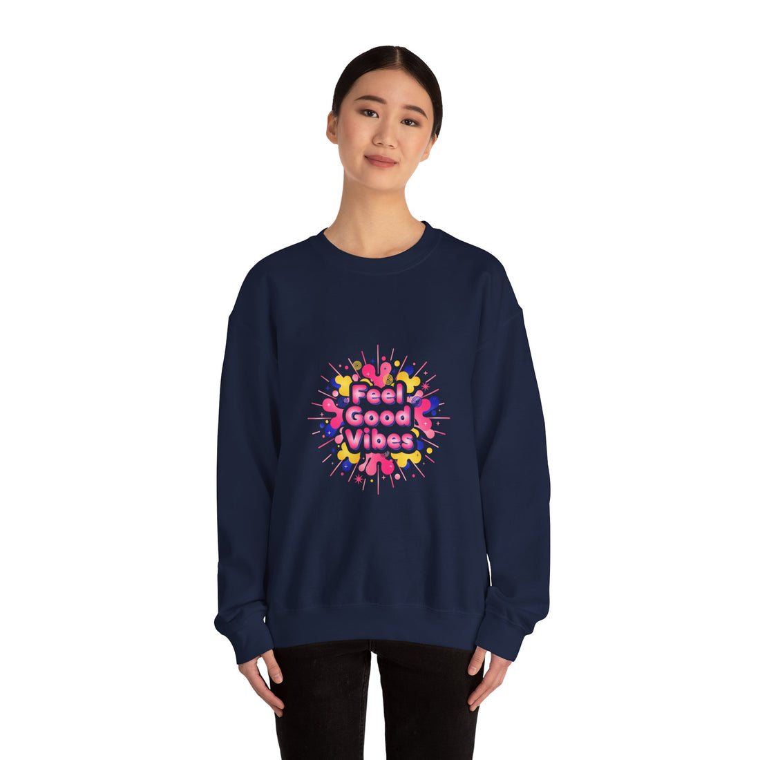 Feel Good Vibes Crewneck Sweatshirt | Dopamine Decor, Neon Gradient Squiggle Art