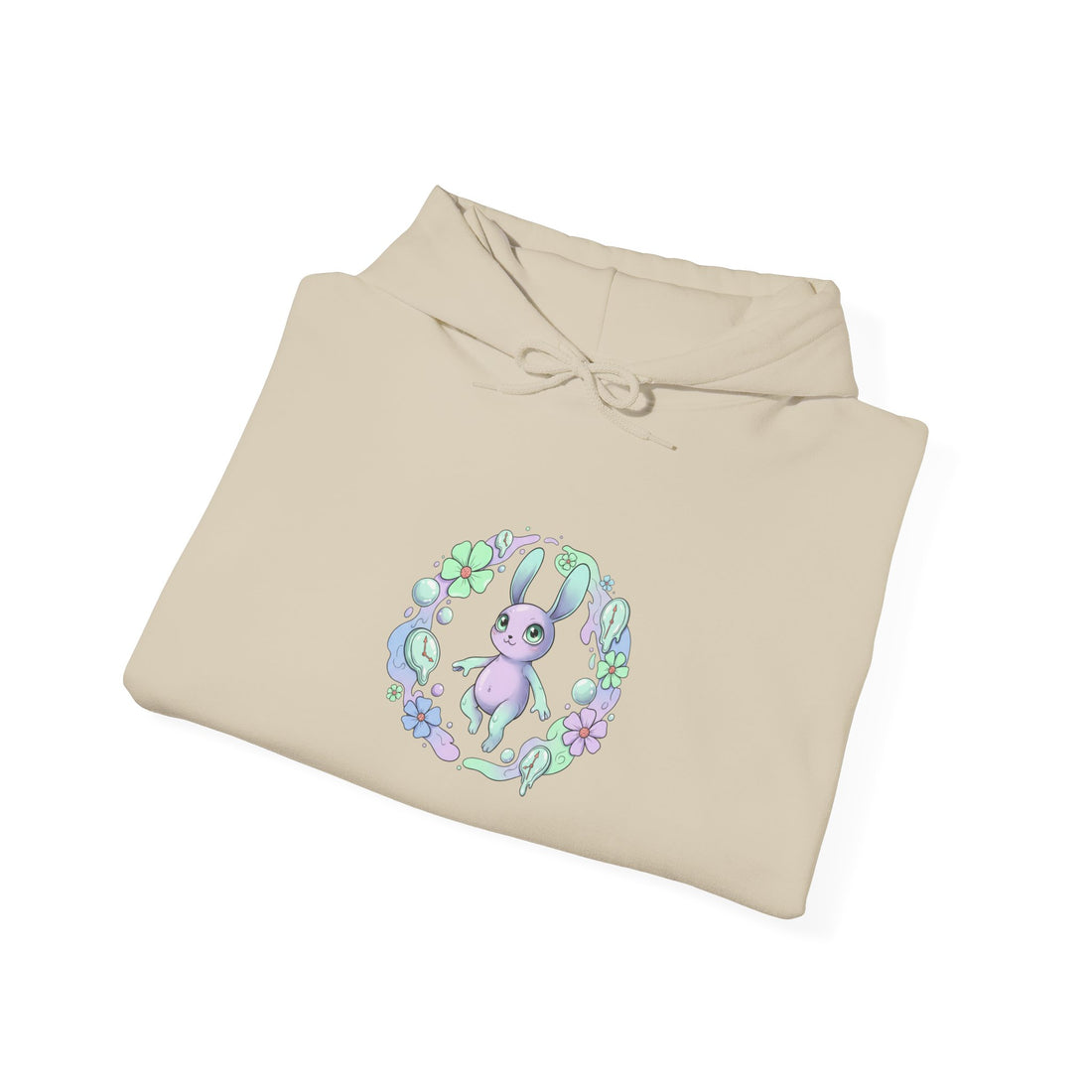 Surreal Pastel Bunny Wreath Hoodie | micro-surrealism, weirdcore graphic