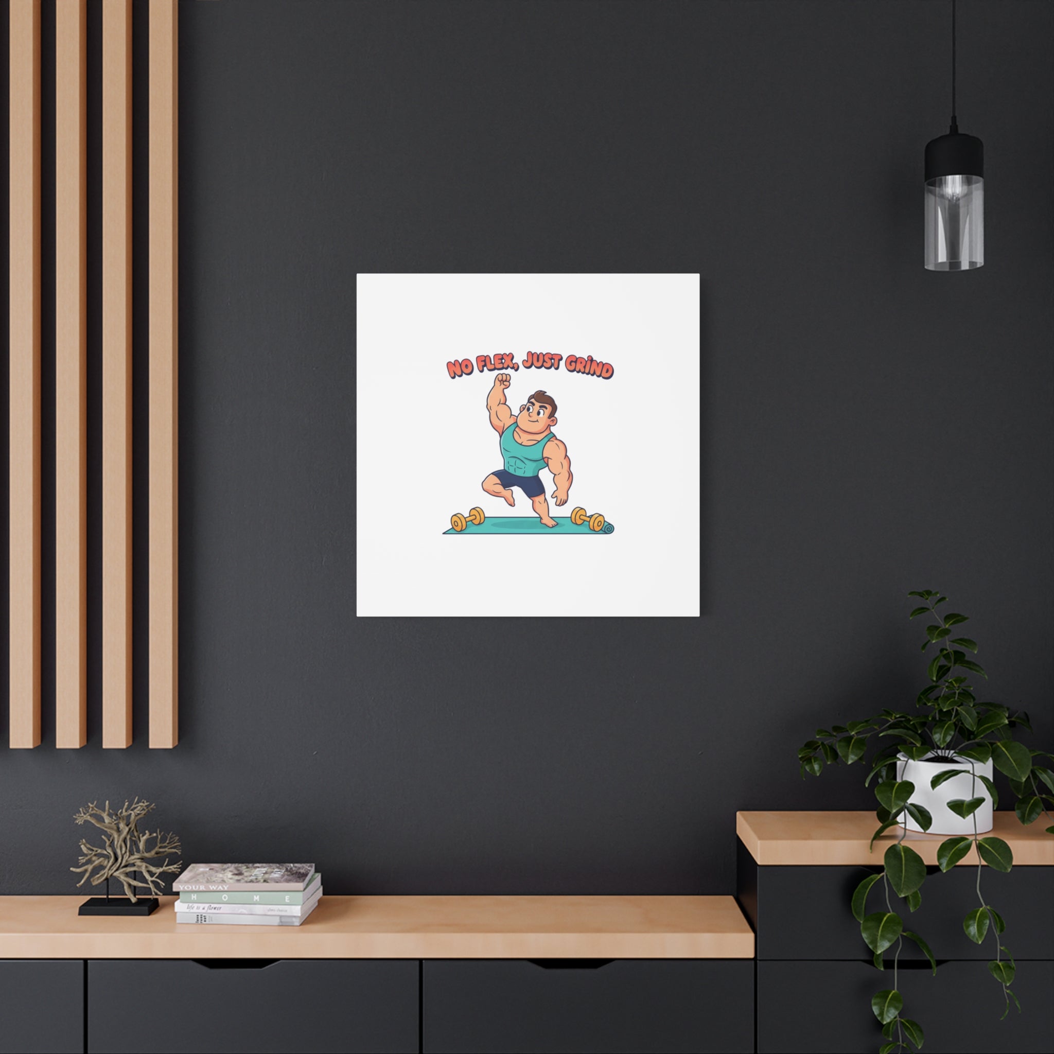 No Flex Just Grind canvas, Gymtimidation humor wall art | start small fitness décor