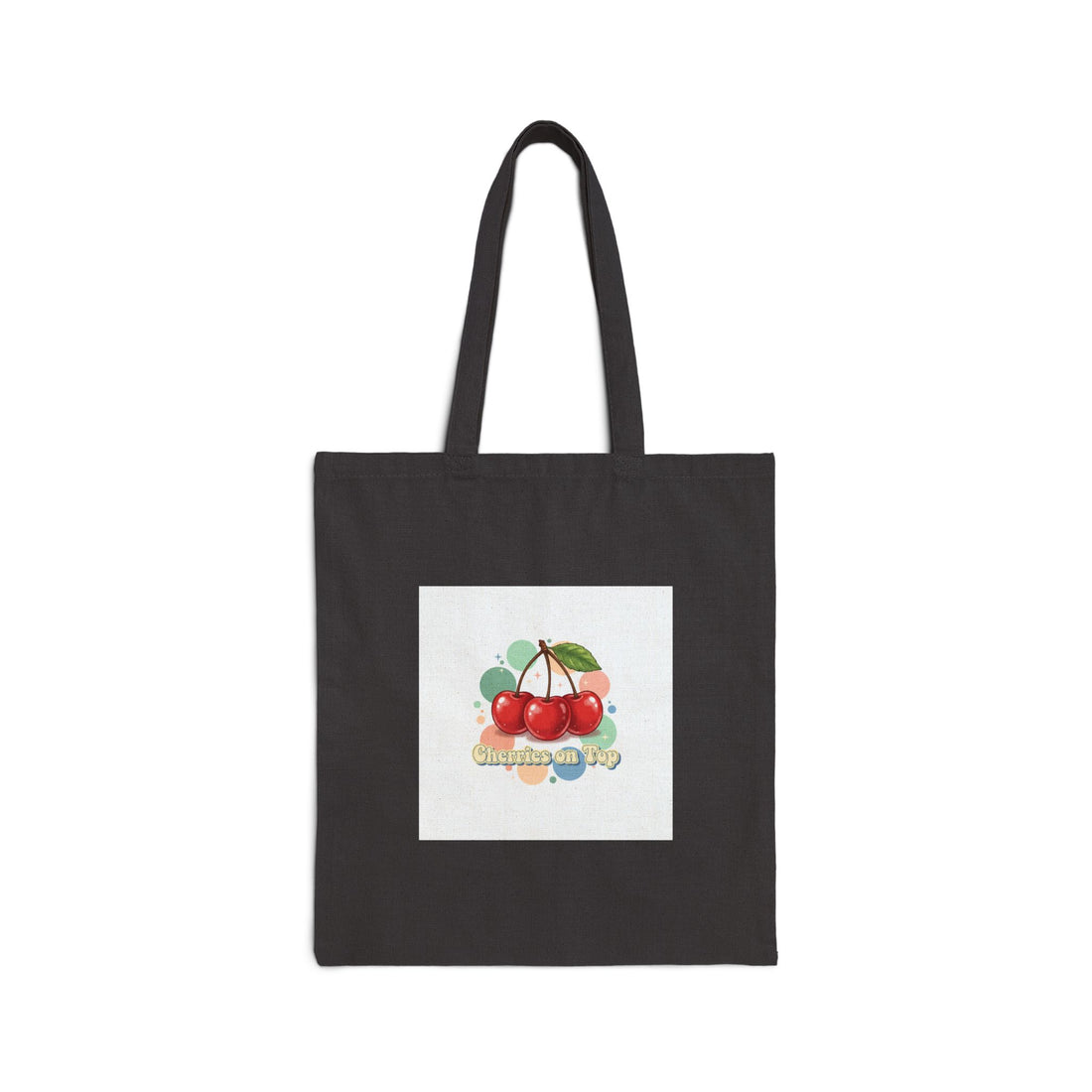Cherry Motif Canvas Tote, vintage cherry fruit print, kawaii retro design