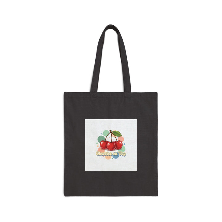 Cherry Motif Canvas Tote, vintage cherry fruit print, kawaii retro design