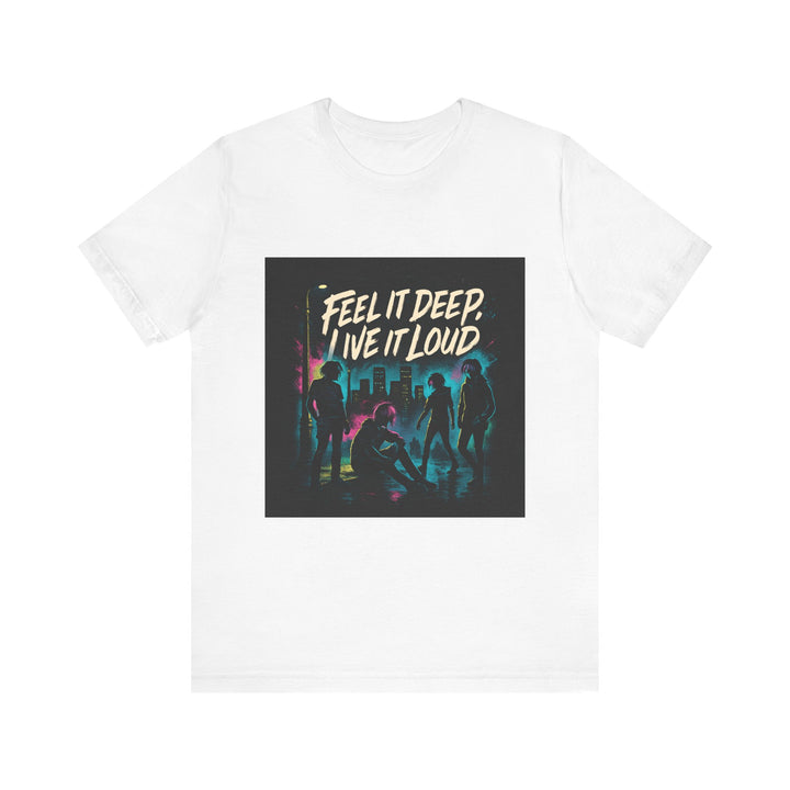 Feel It Deep, Live It Loud Tee — Retro Neon Music Festival T-Shirt