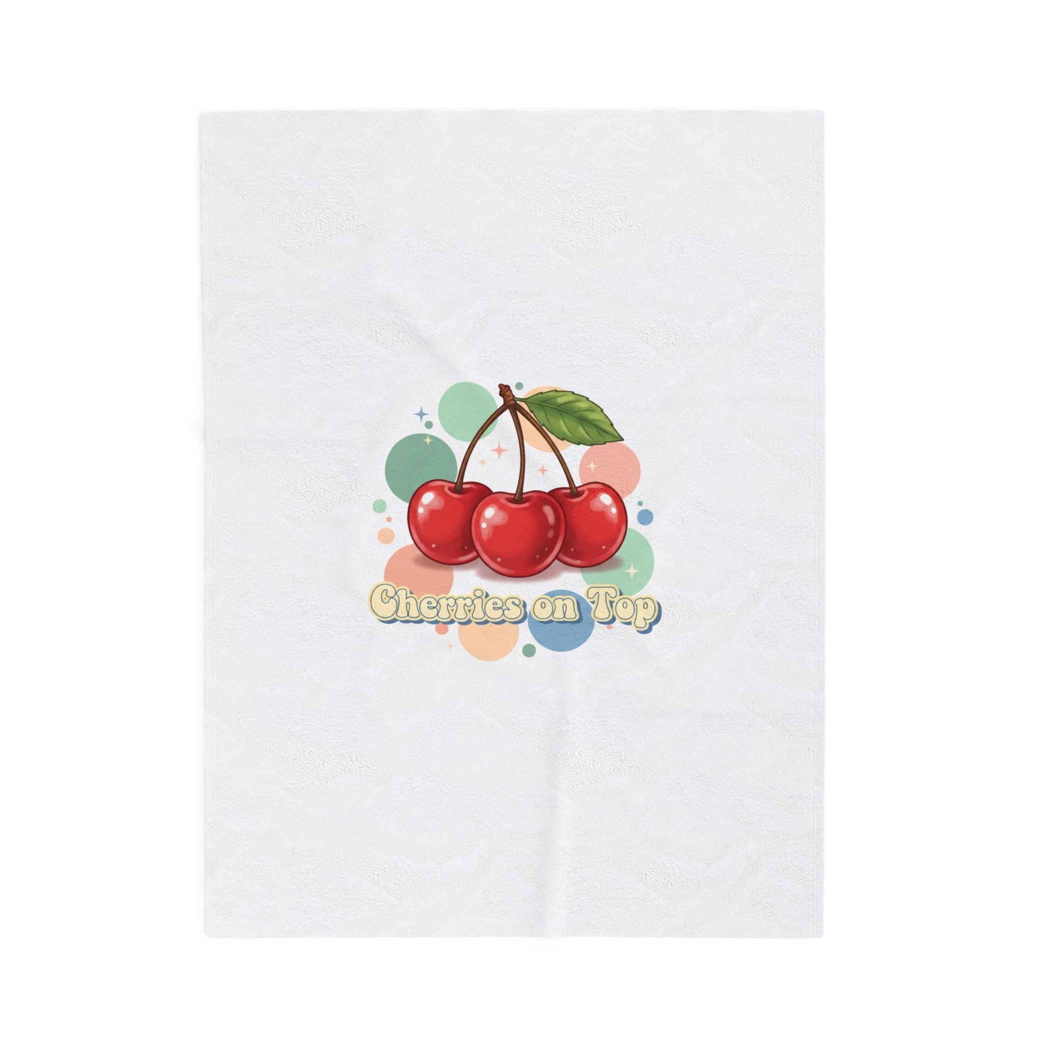 Cherry Cluster Plush Blanket | Retro Kawaii Fruit Motif