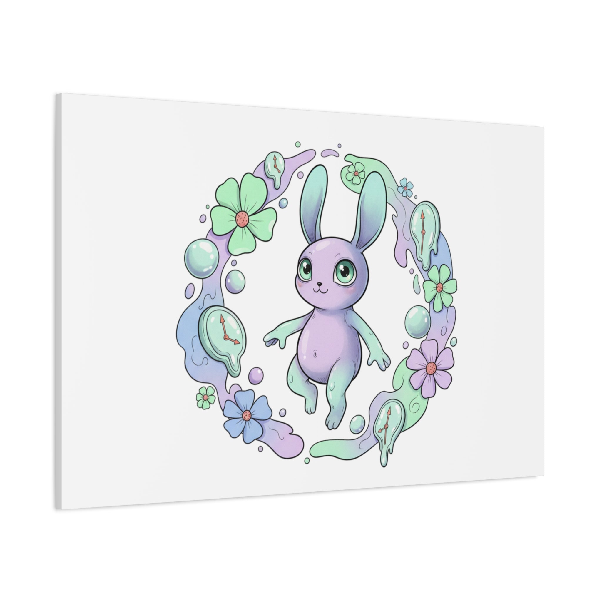 Micro-Surreal Bunny Wreath Canvas | Weirdcore Micro-Surrealism Art