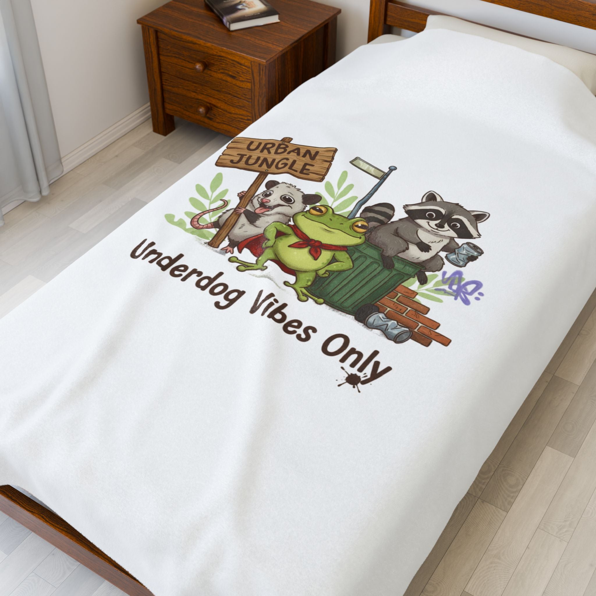 Underdog Vibes Only Plush Blanket | Trash Panda Raccoon Frog Doodle