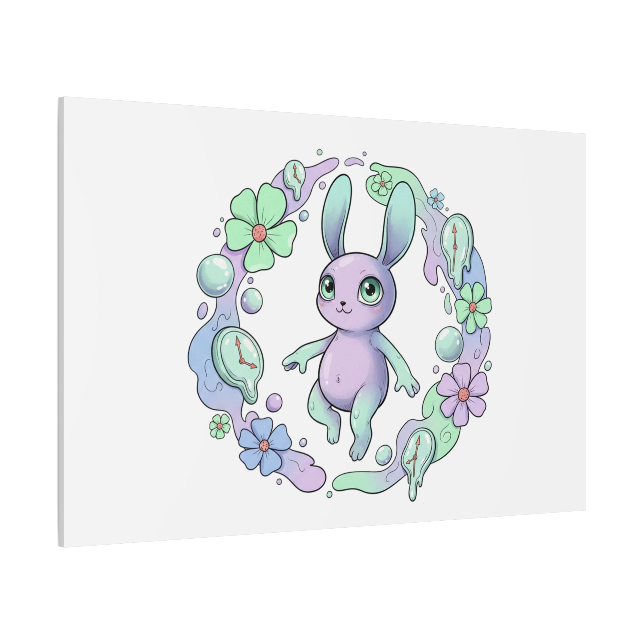 Micro-Surreal Bunny Wreath Canvas | Weirdcore Micro-Surrealism Art