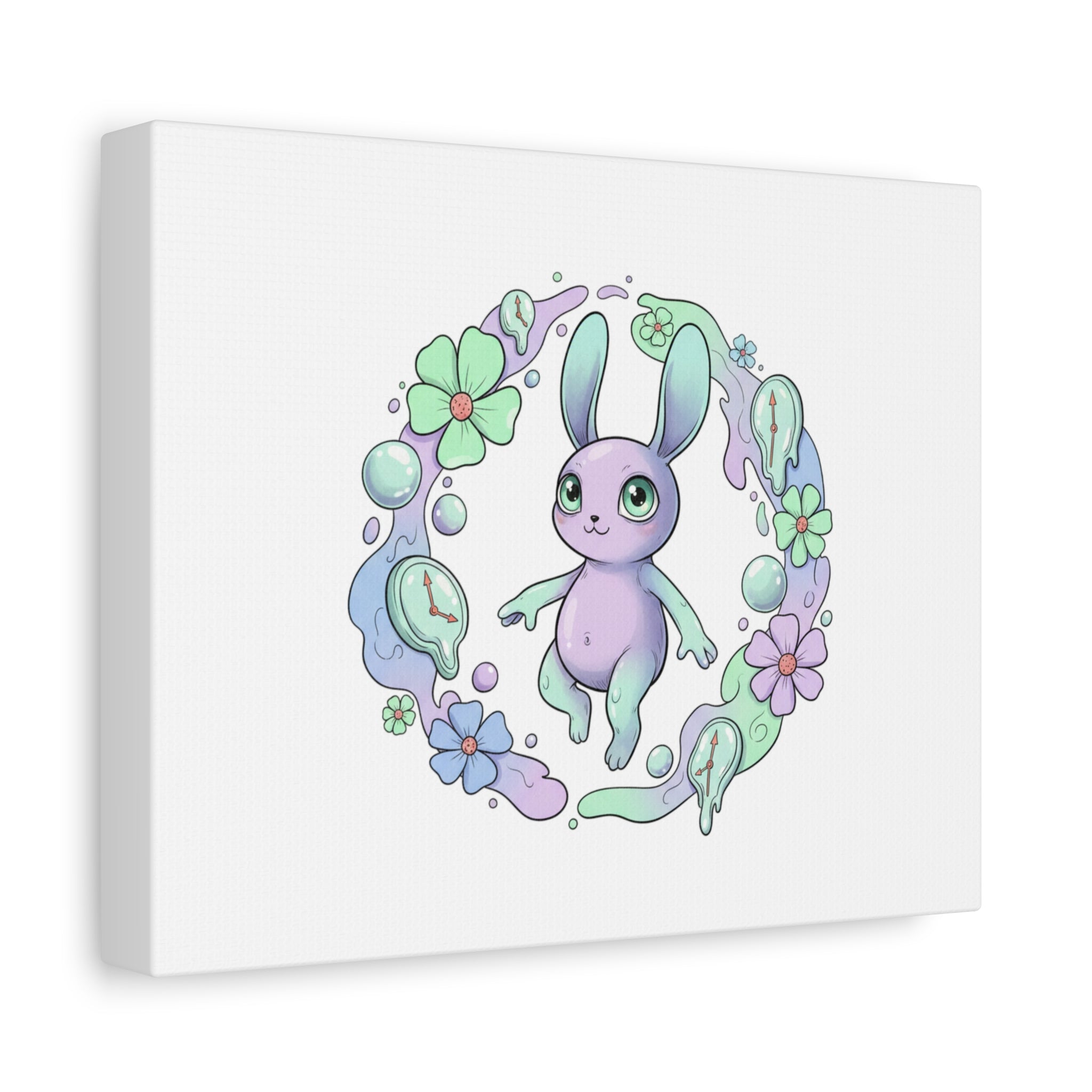 Micro-Surreal Bunny Wreath Canvas | Weirdcore Micro-Surrealism Art