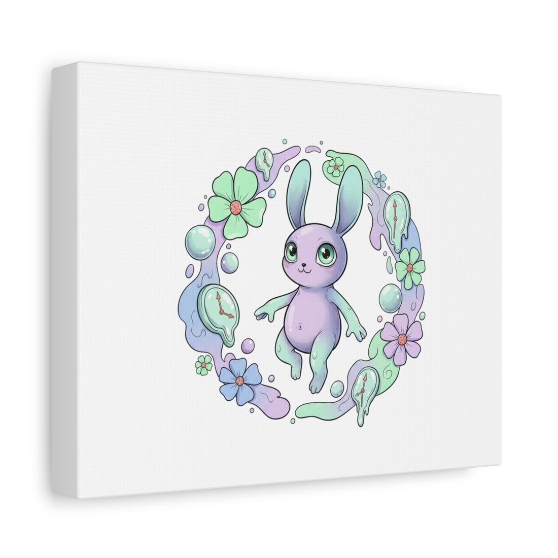 Micro-Surreal Bunny Wreath Canvas | Weirdcore Micro-Surrealism Art