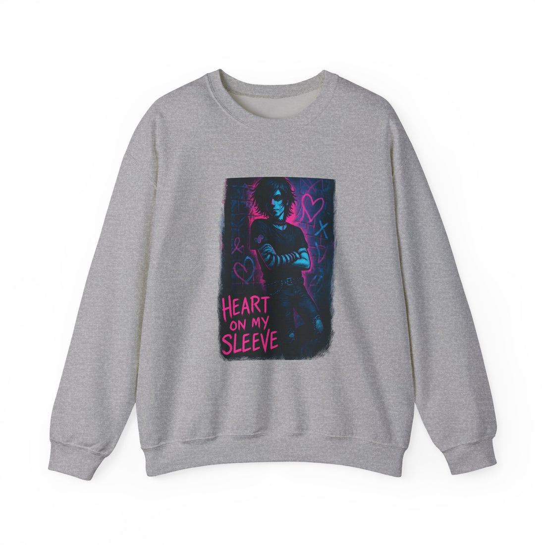 Sweatshirt — Neon 'Heart on My Sleeve' Goth Graphic Crewneck