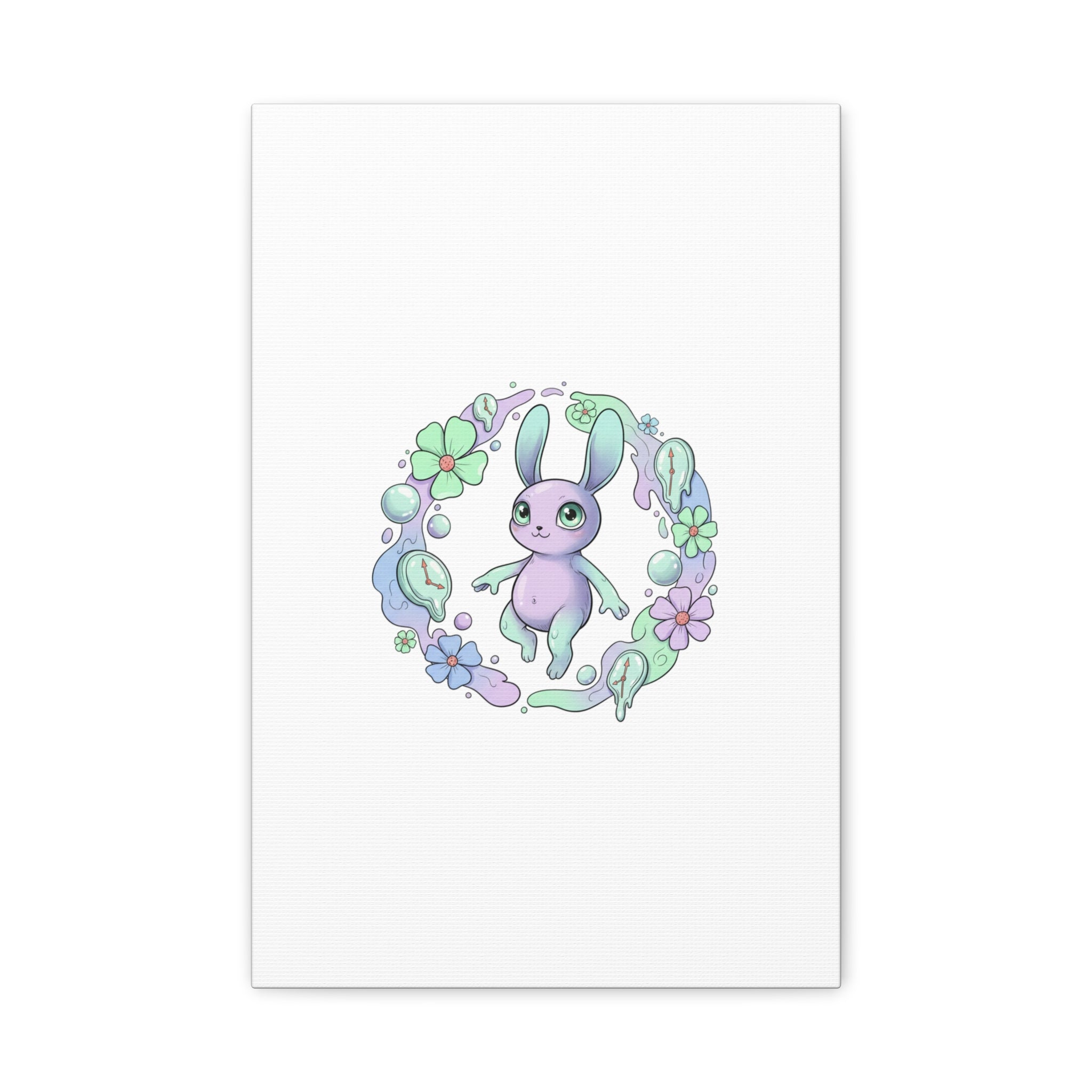 Micro-Surreal Bunny Wreath Canvas | Weirdcore Micro-Surrealism Art