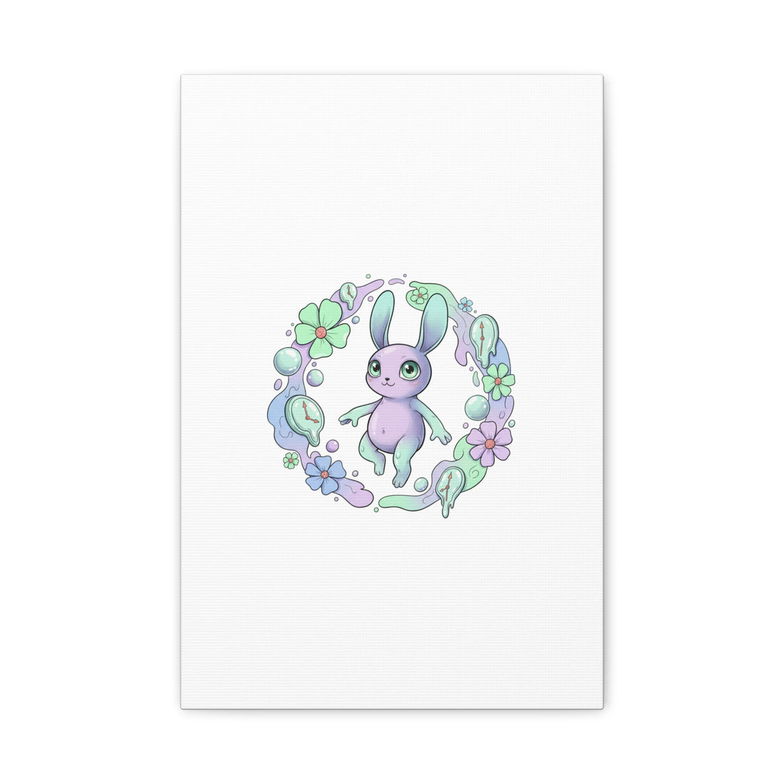 Micro-Surreal Bunny Wreath Canvas | Weirdcore Micro-Surrealism Art