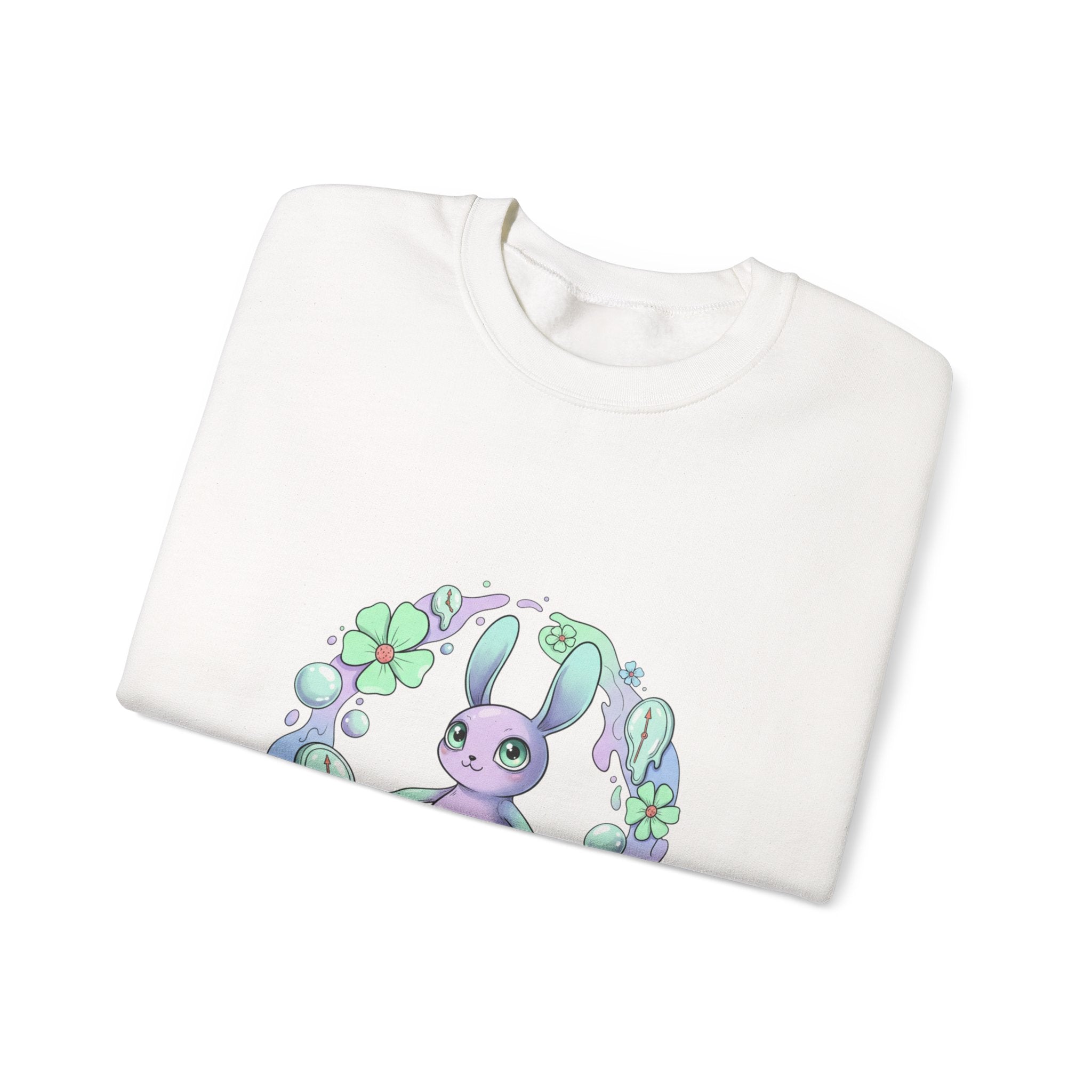 Cute Micro-Surreal Bunny Wreath Sweatshirt | weirdcore surreal art