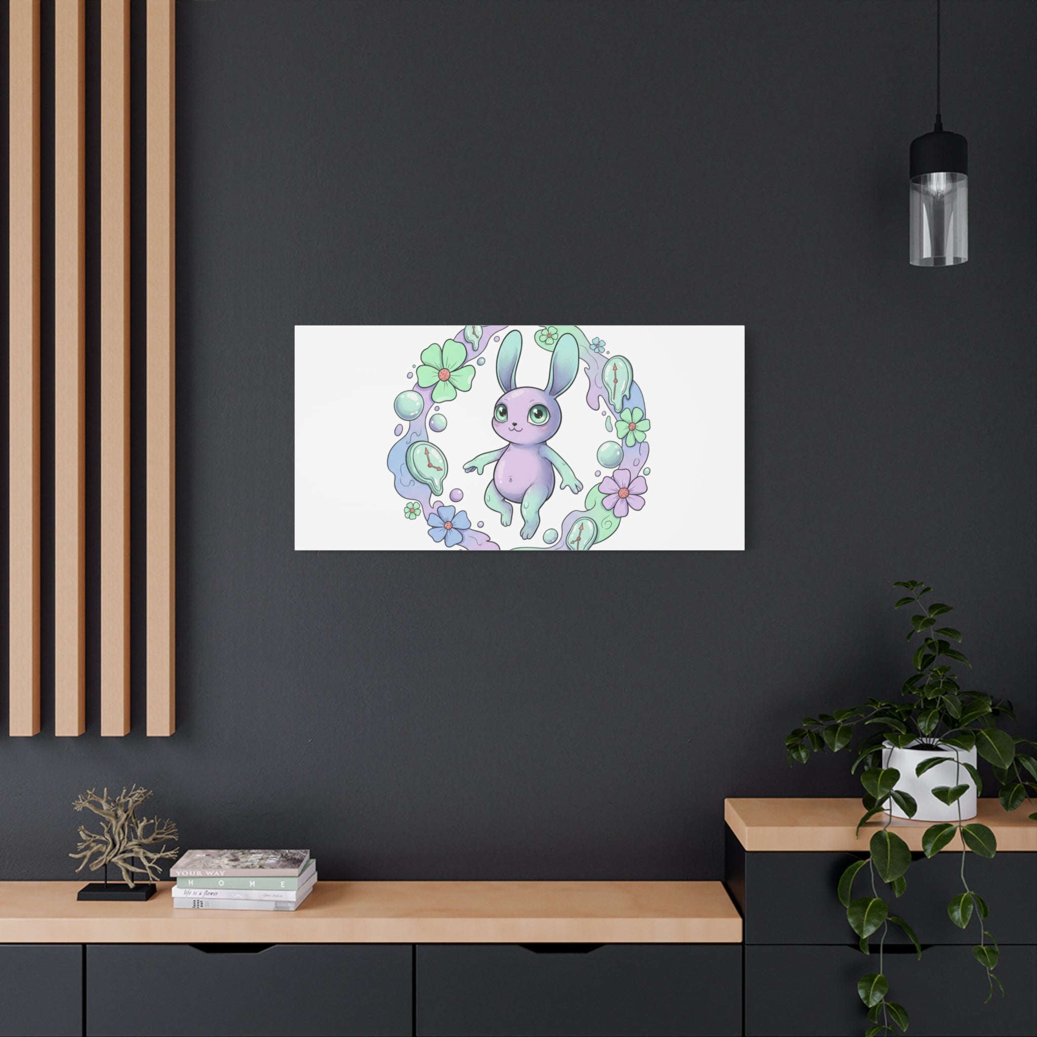 Micro-Surreal Bunny Wreath Canvas | Weirdcore Micro-Surrealism Art