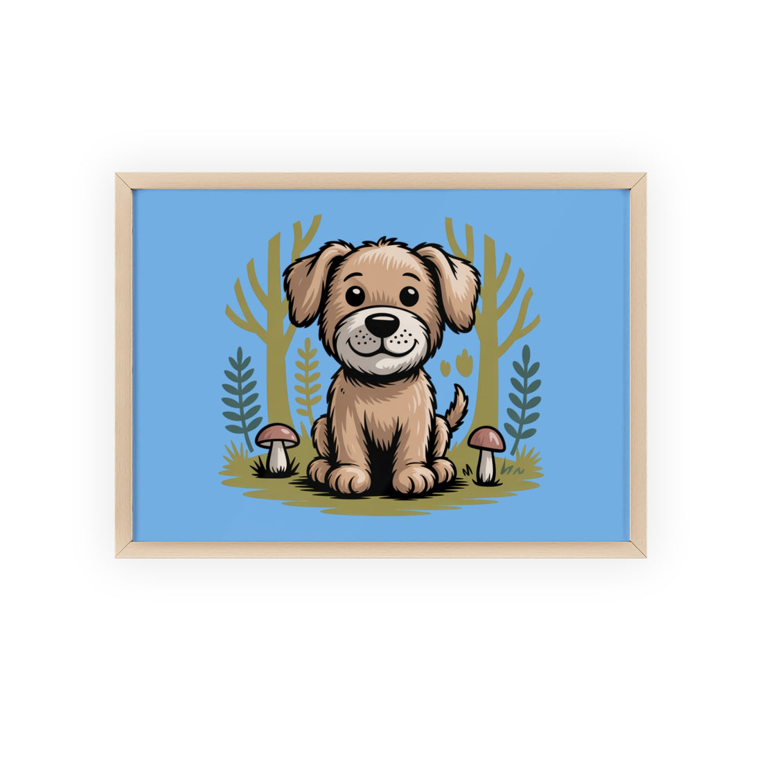 Cute Puppy Poster with Wooden Frame — Nursery Wall Art
