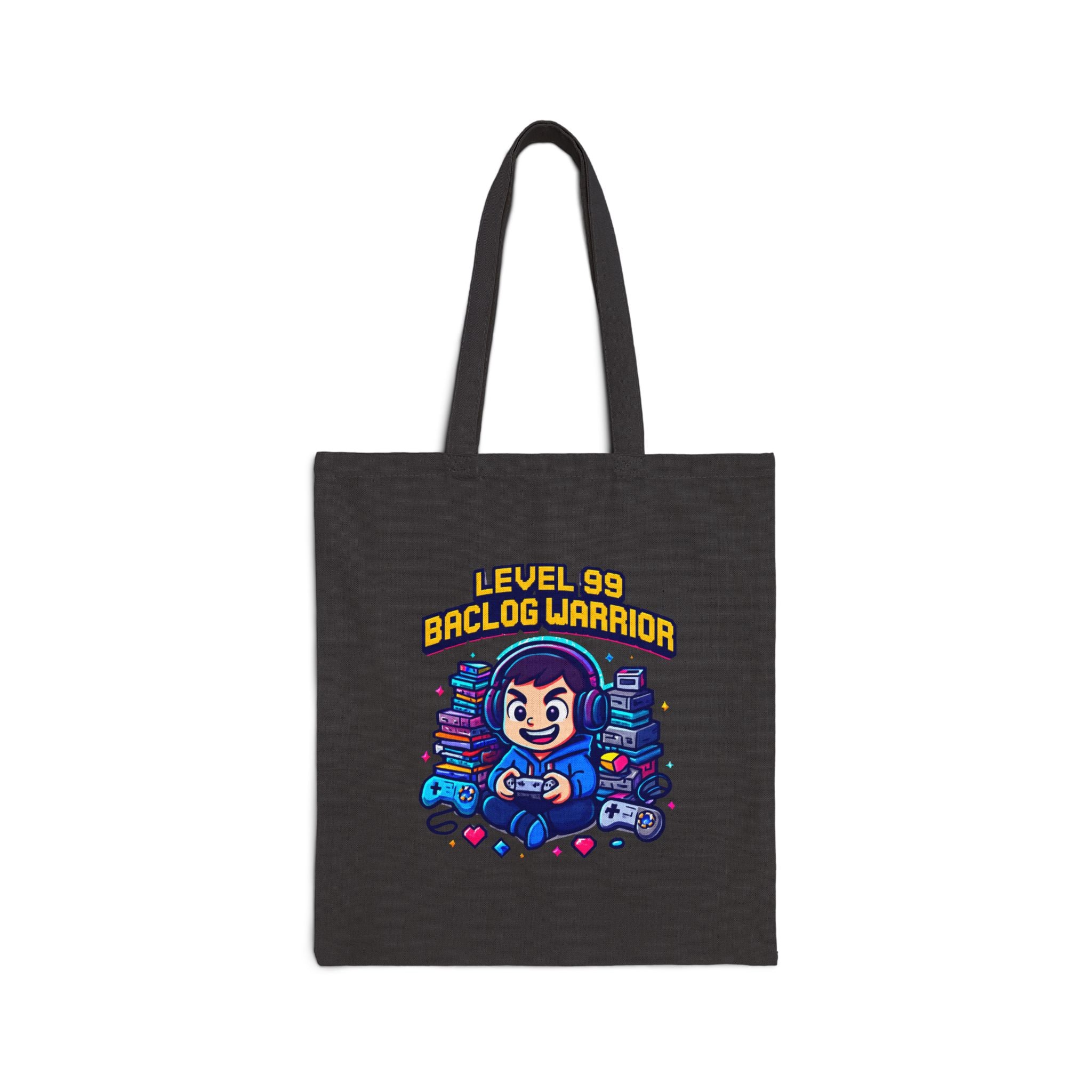 Tote Bag — “Level 99 Baclog Warrior” Gamer Canvas Tote (Cute Retro Arcade Design)