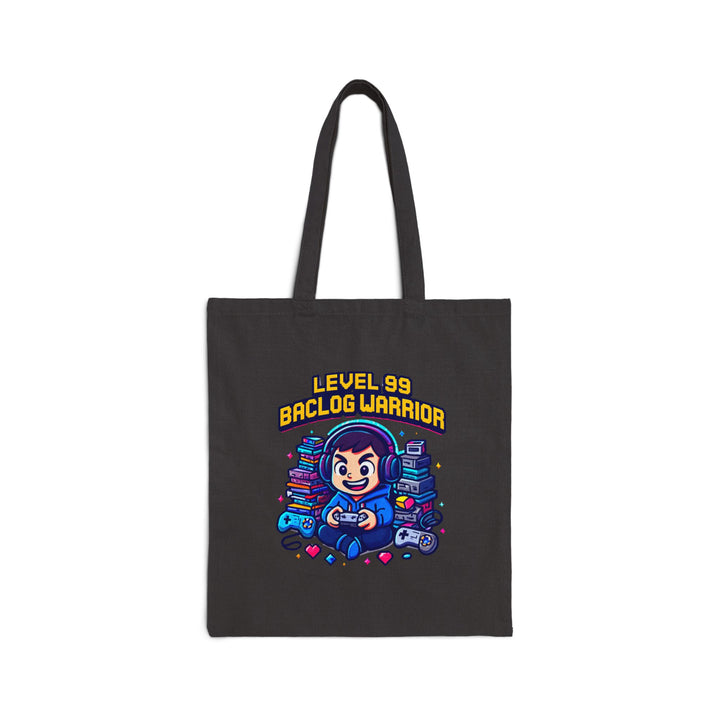 Tote Bag — “Level 99 Baclog Warrior” Gamer Canvas Tote (Cute Retro Arcade Design)
