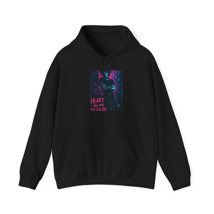 Gothic Neon 'Heart on My Sleeve' Hoodie – Vaporwave Dark Aesthetic Pullover