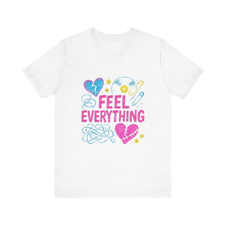 Feel Everything Graphic Tee — Retro Pastel Hearts & Emo Vibes