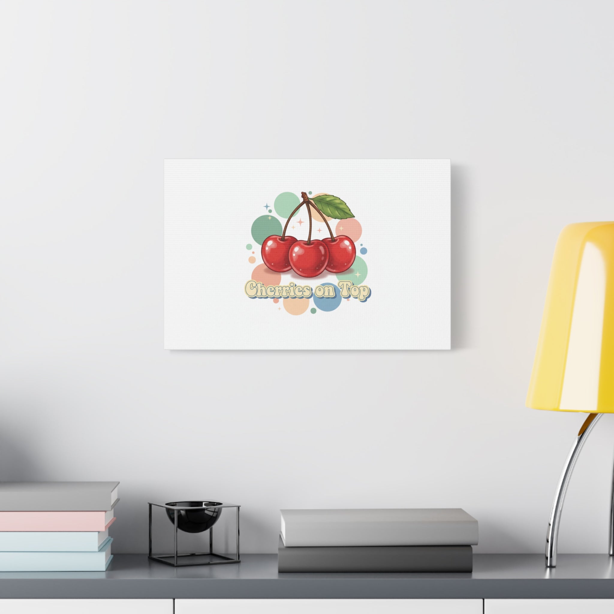 Cherries on Top Canvas | Retro Kawaii Fruit Wall Art