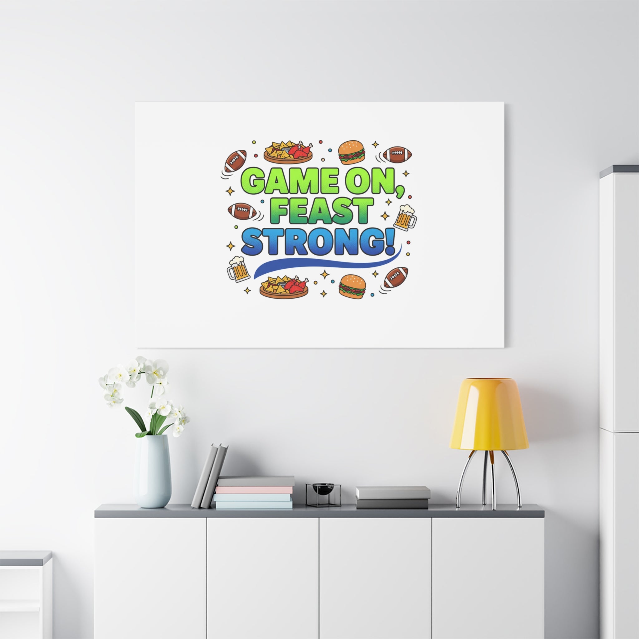 Game On Feast Strong Canvas, Super Bowl Party, Game Day Humor | Football Snack Master