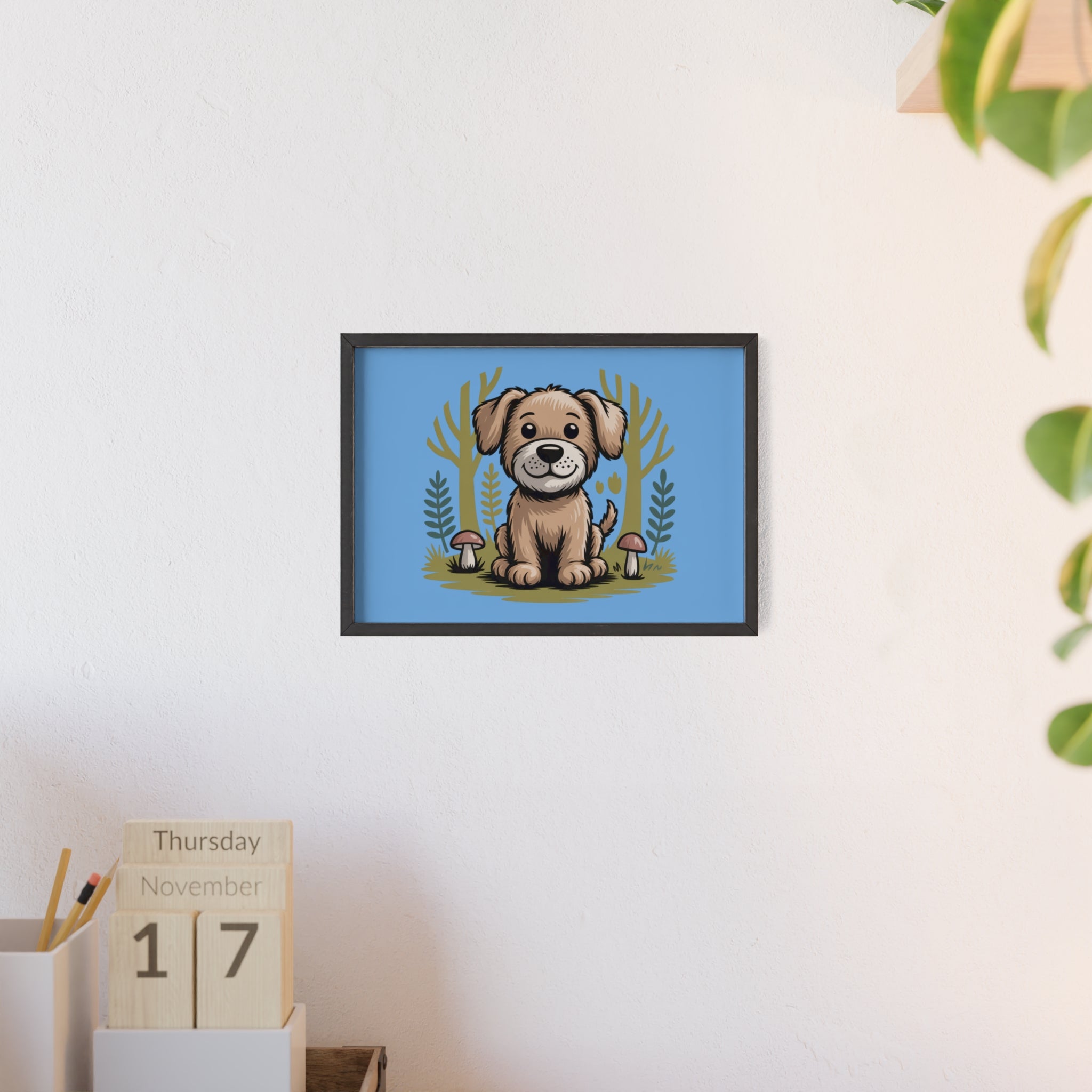 Cute Puppy Poster with Wooden Frame — Nursery Wall Art