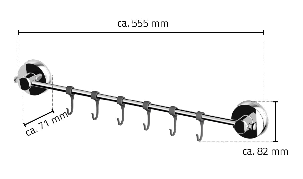 Z12120100 (Handdoek)Kapstok 555 X 82 X 47 Mm, Rvs/Kunststof