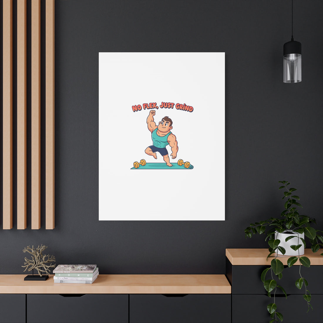 No Flex Just Grind canvas, Gymtimidation humor wall art | start small fitness décor