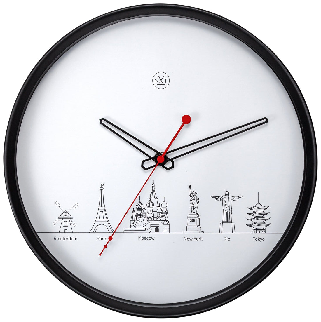 Wall clock -  30 cm - Plastic - 'Worldtour' - Goat Corp