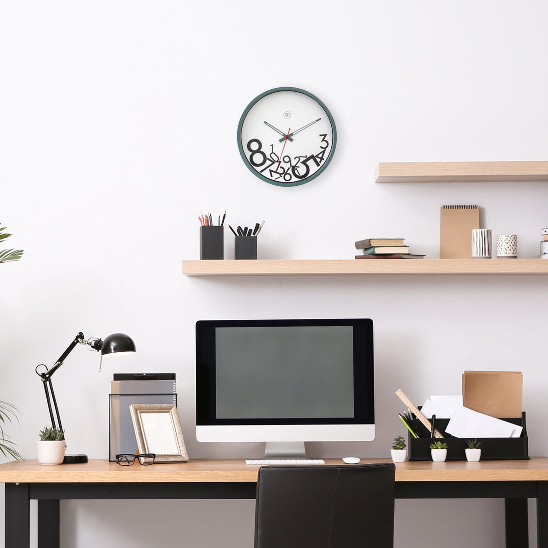 Wall clock 30cm - Silent - Plastic - "Dropped Numbers" - Goat Corp