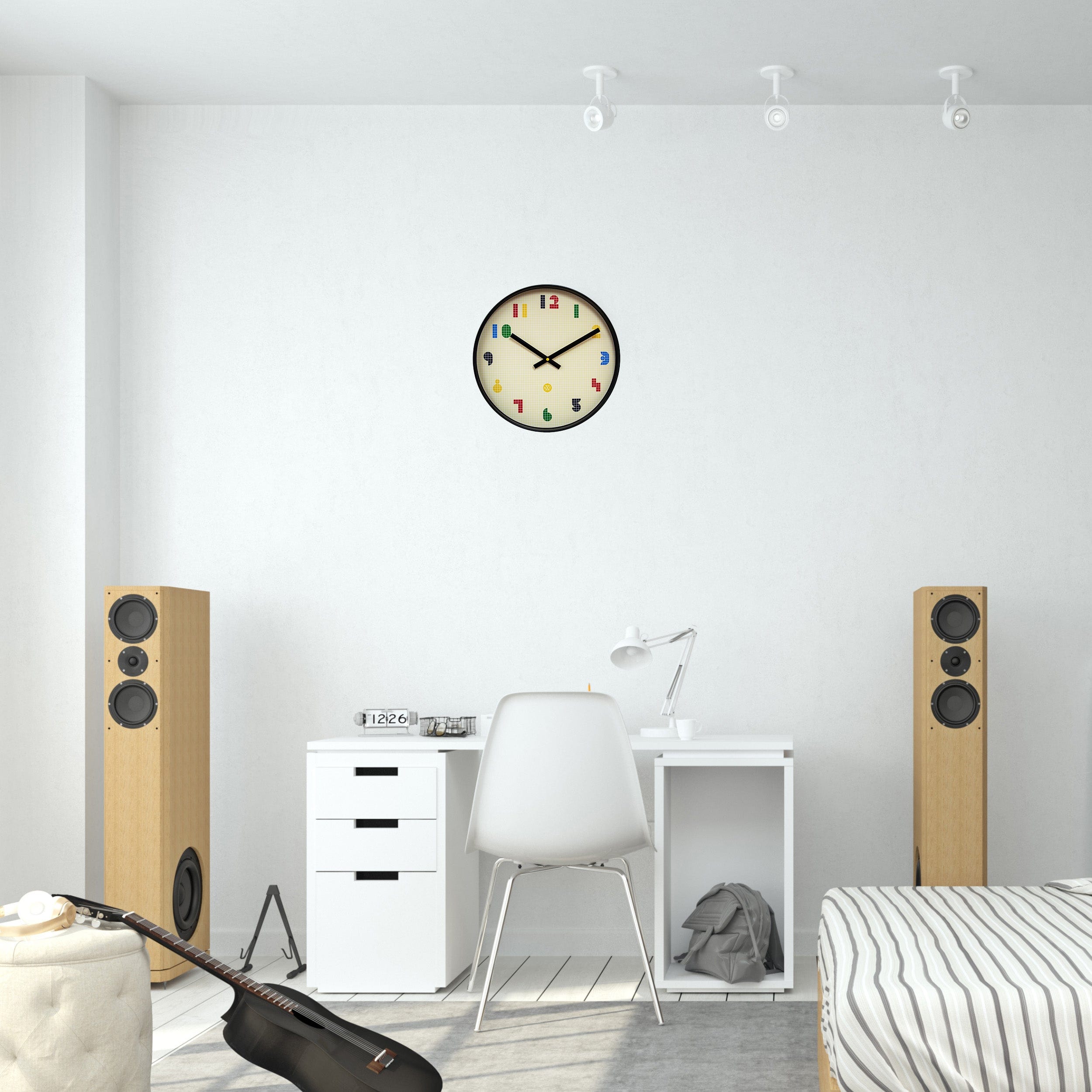 Wall Clock 35cm-Silent-Black/Multicolour-ABS- nXt 'Bit' - Goat Corp