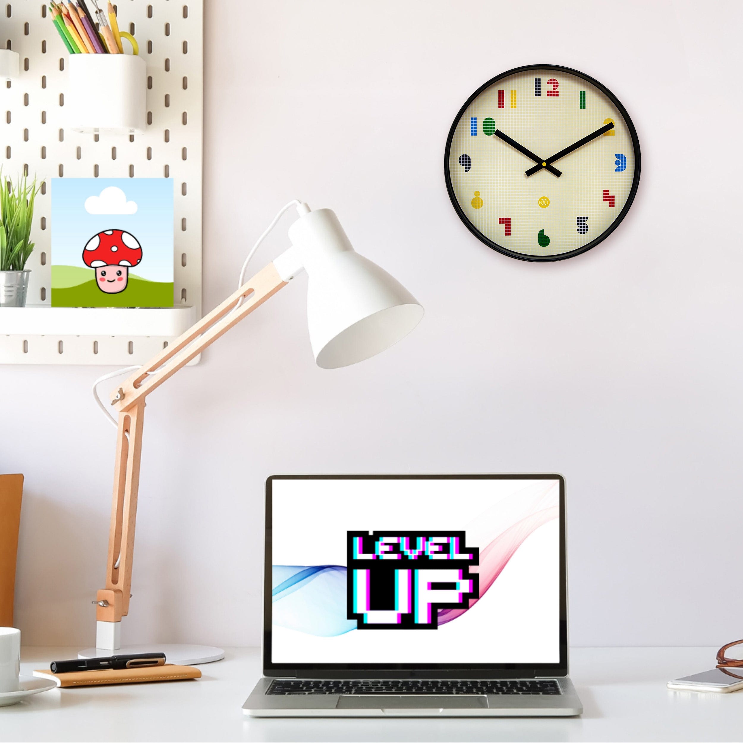 Wall Clock 35cm-Silent-Black/Multicolour-ABS- nXt 'Bit' - Goat Corp