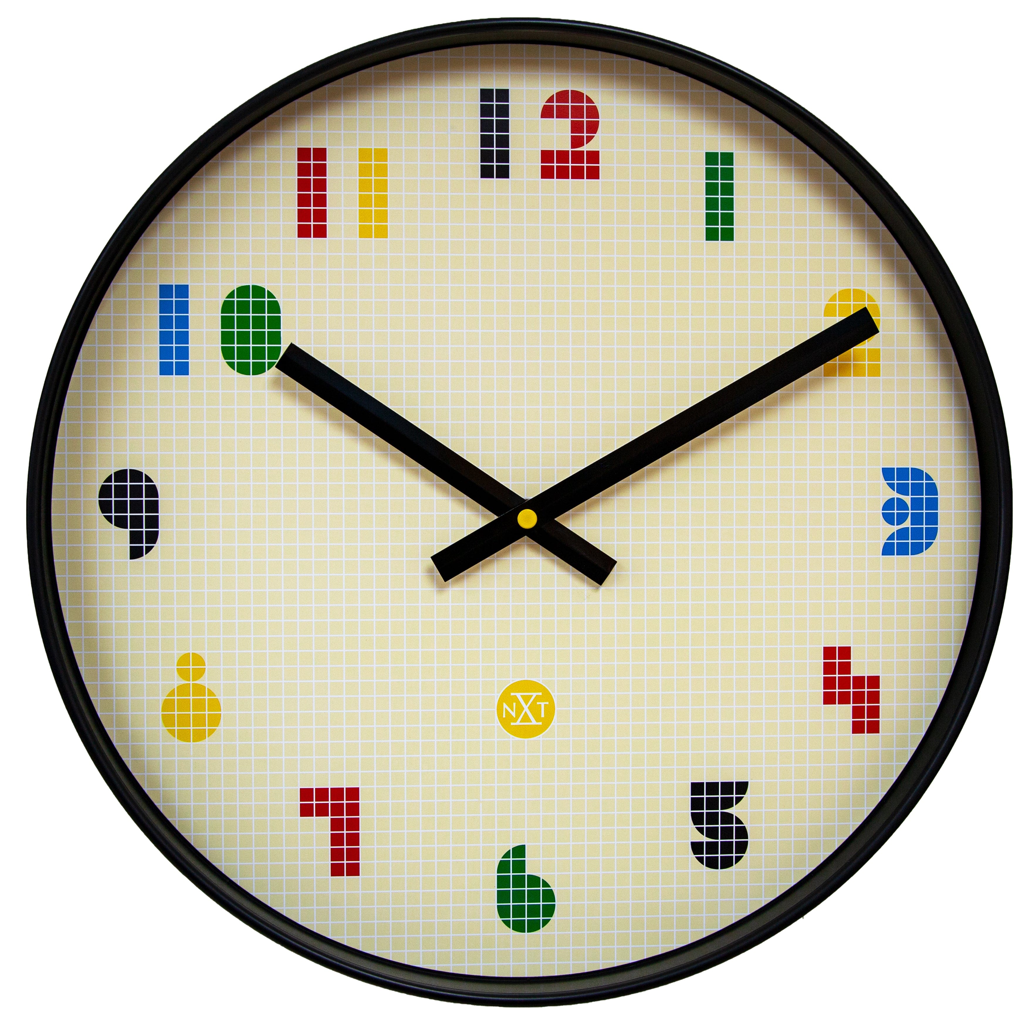 Wall Clock 35cm-Silent-Black/Multicolour-ABS- nXt 'Bit' - Goat Corp