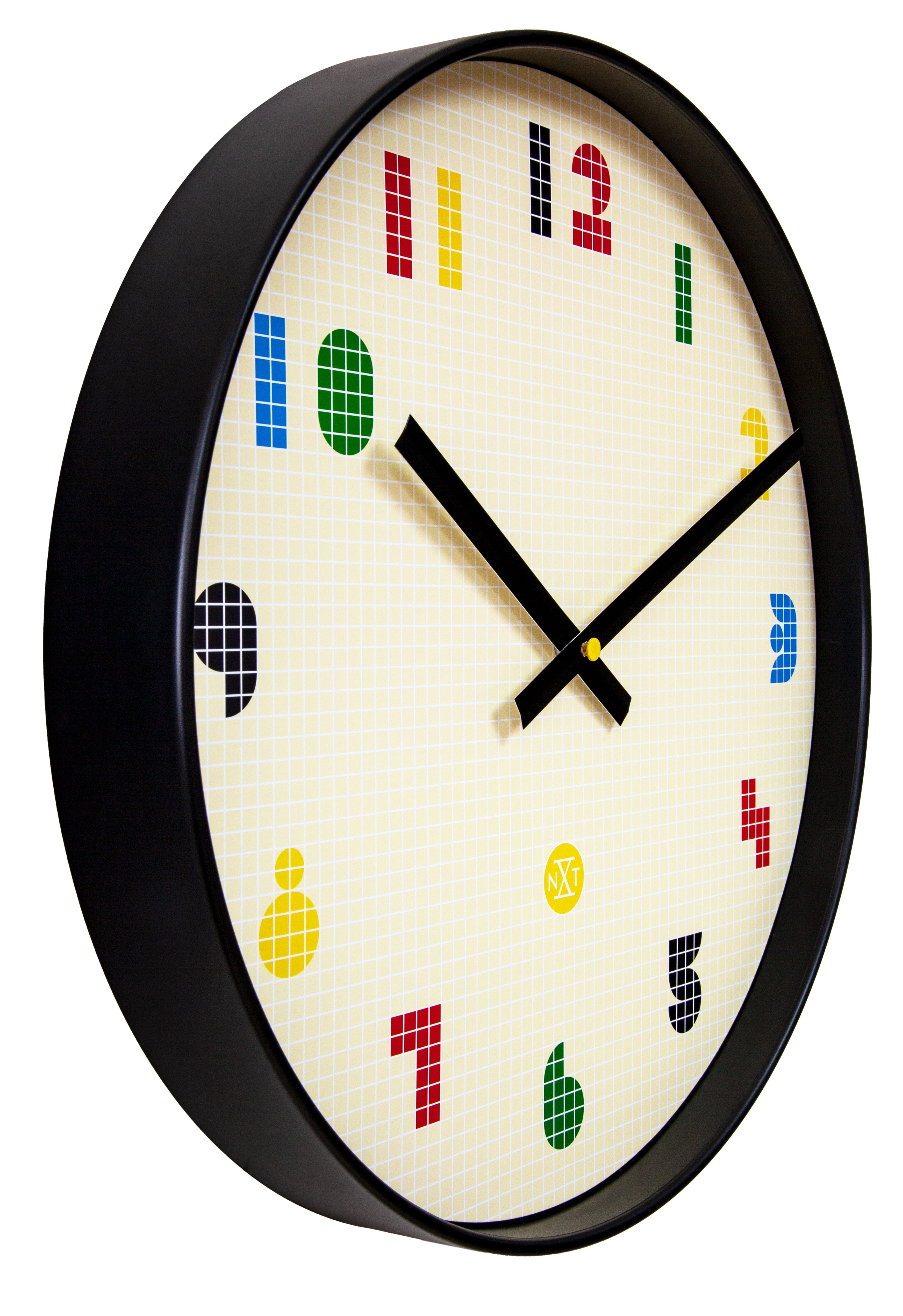 Wall Clock 35cm-Silent-Black/Multicolour-ABS- nXt 'Bit' - Goat Corp
