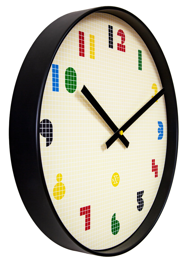 Wall Clock 35cm-Silent-Black/Multicolour-ABS- nXt 'Bit' - Goat Corp