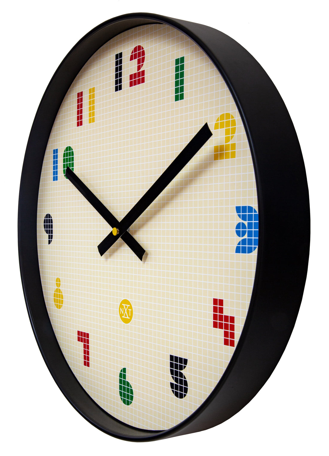 Wall Clock 35cm-Silent-Black/Multicolour-ABS- nXt 'Bit' - Goat Corp