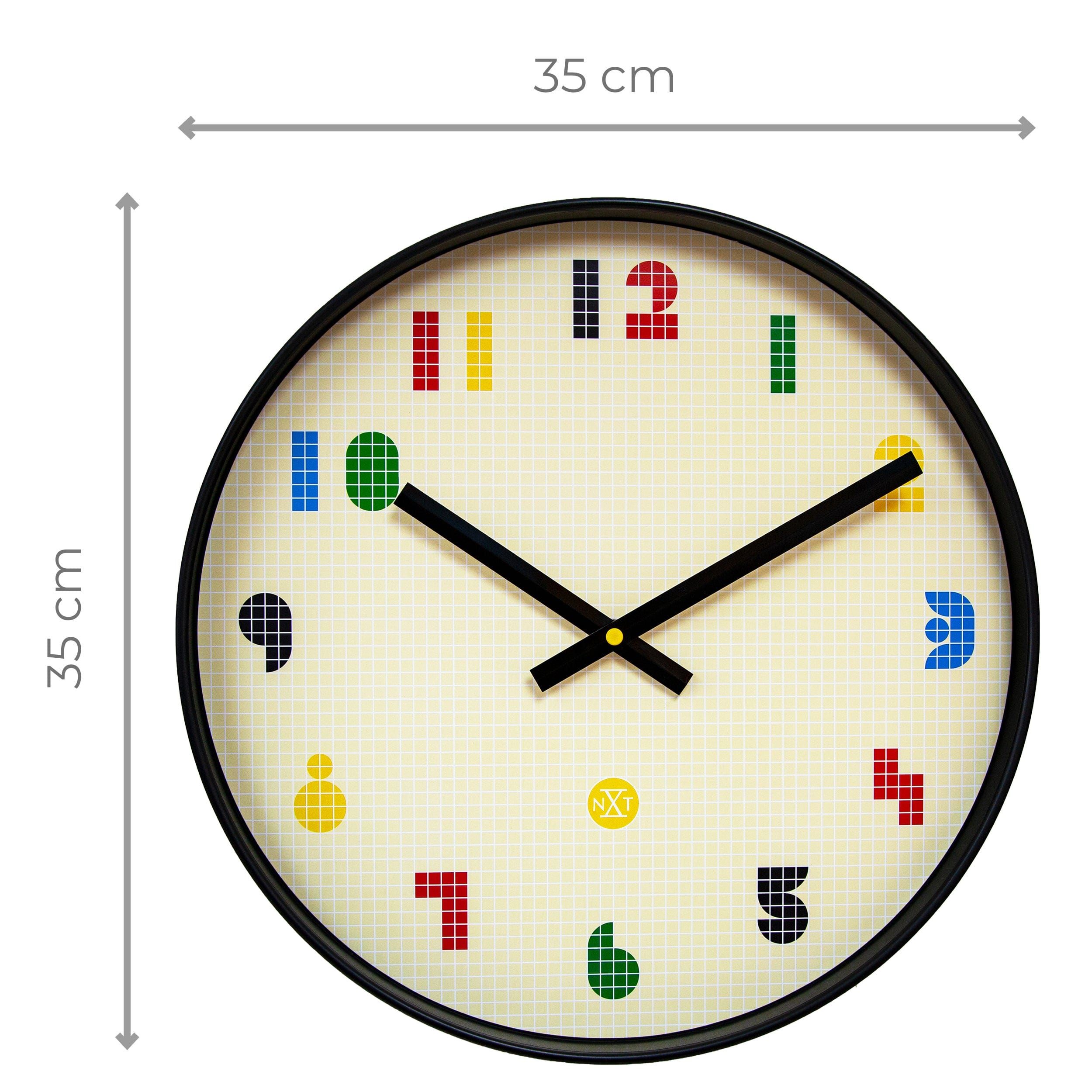 Wall Clock 35cm-Silent-Black/Multicolour-ABS- nXt 'Bit' - Goat Corp