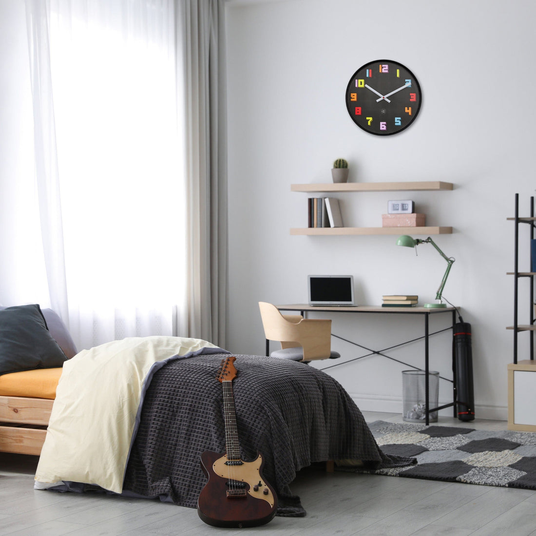 Wall Clock 35cm-Silent-Black/Multicolour-ABS- nXt 'Game' - Goat Corp