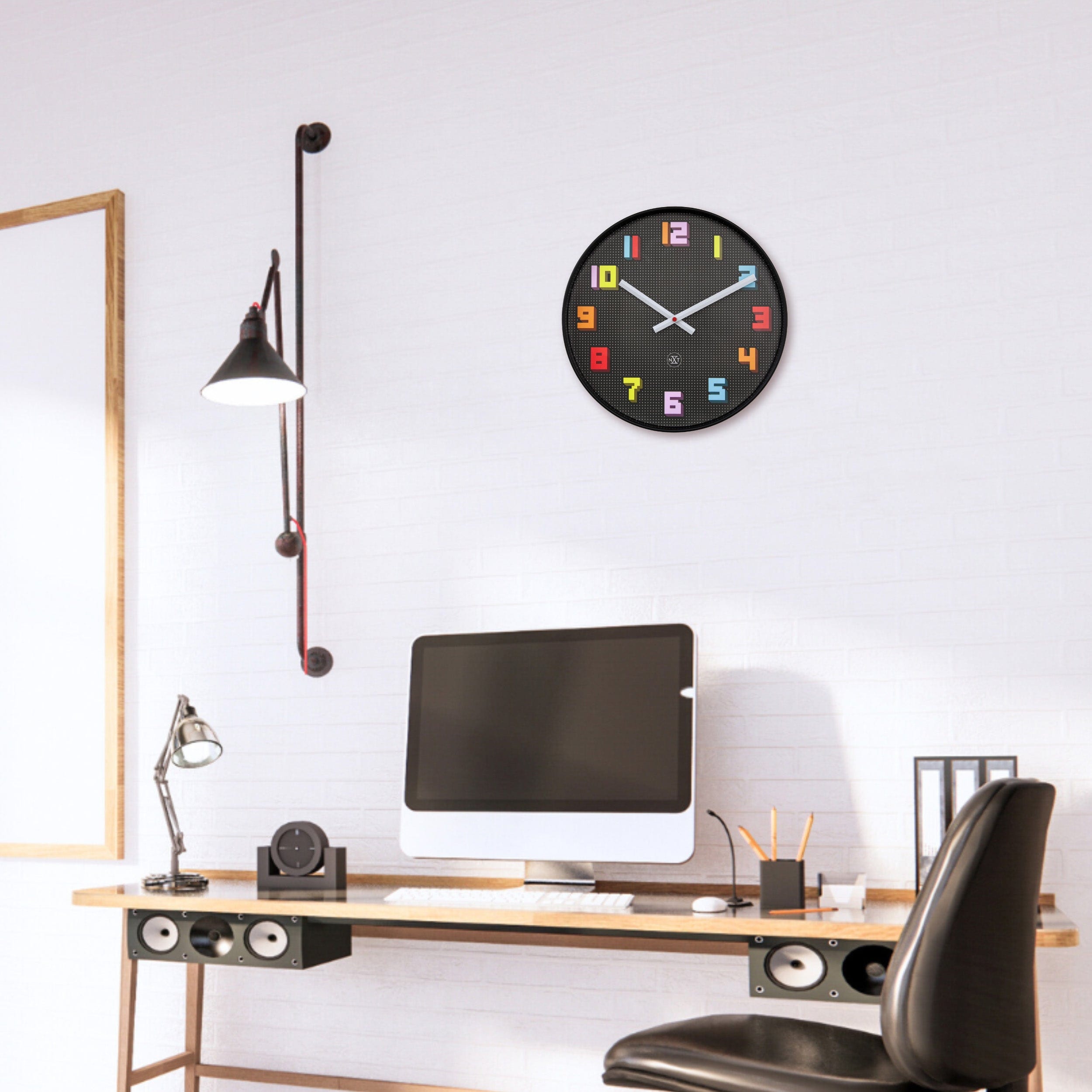 Wall Clock 35cm-Silent-Black/Multicolour-ABS- nXt 'Game' - Goat Corp