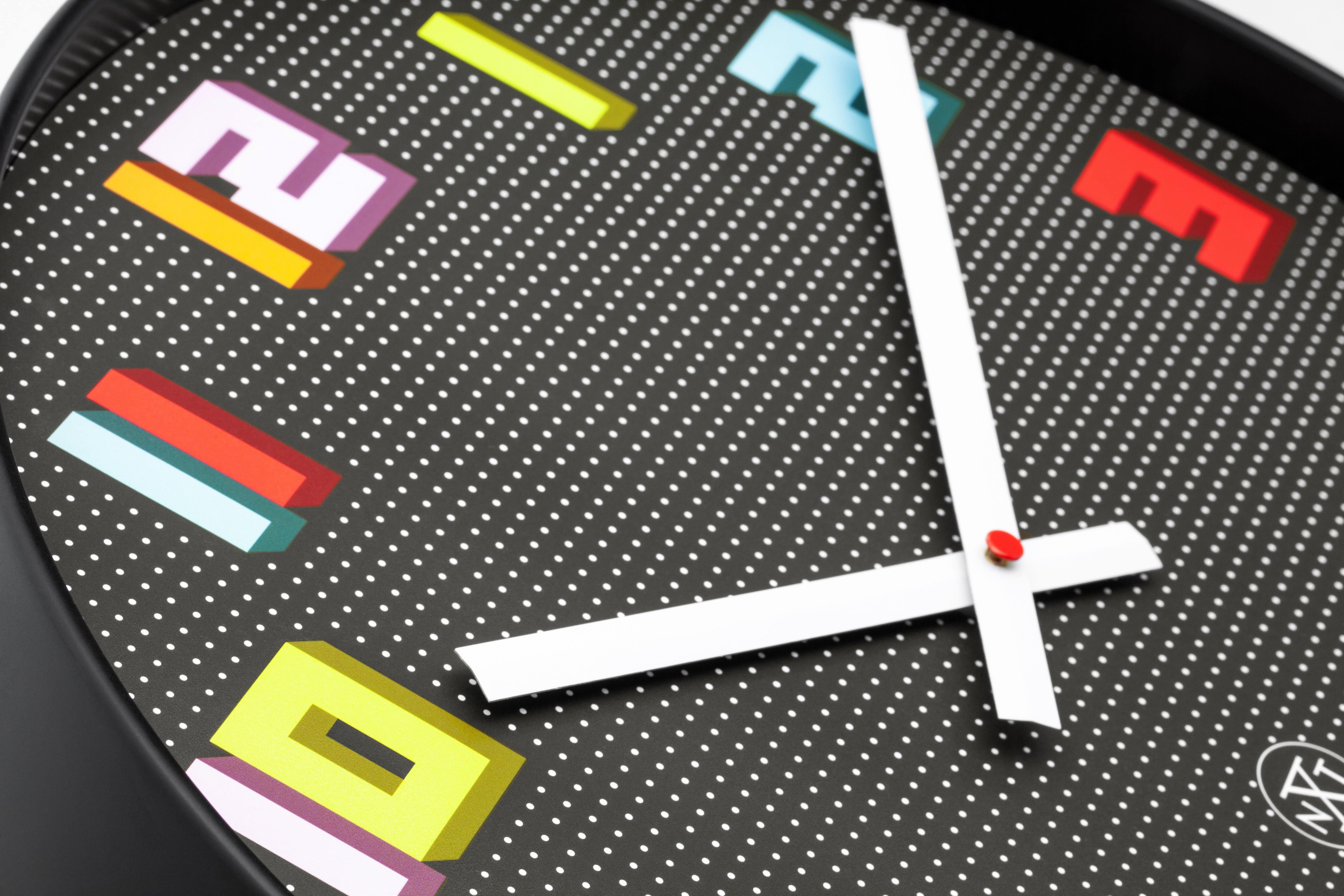 Wall Clock 35cm-Silent-Black/Multicolour-ABS- nXt 'Game' - Goat Corp
